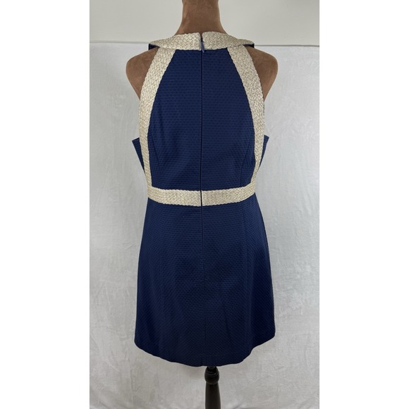 Lilly Pulitzer Eliana True Navy Braided Gold Dress Elegant Office Siren Fitted - Picture 2 of 12